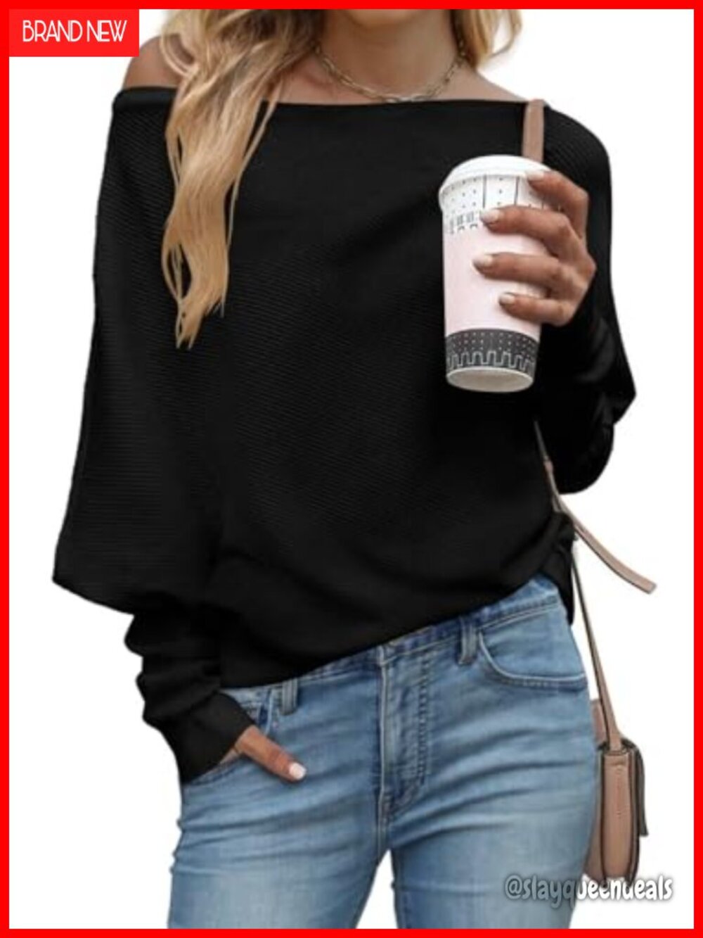 Off Shoulder Knit Sweater Women Long Sleeve Batwing Oversize Pullover